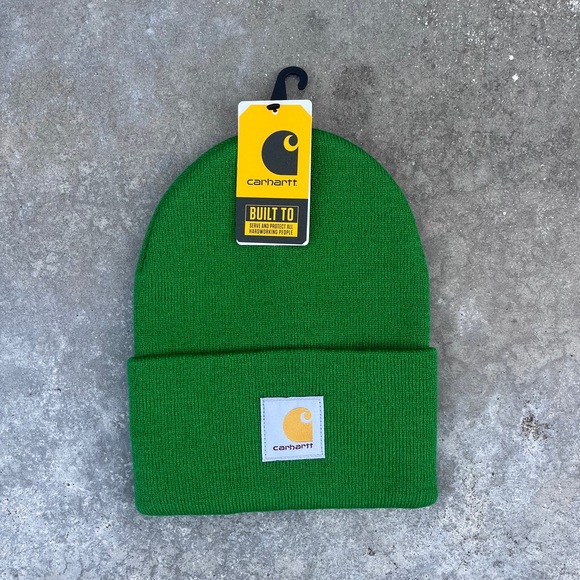 Carhartt Knit Cuffed Beanie Green Carhartt Beanie Patch NWT A18 GD8 - Picture 5 of 7